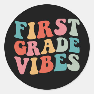 Erste-Klasse-Vibes Retro Groovy Lehrer Schüler Runder Aufkleber