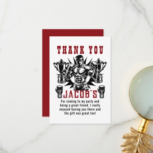 Erste Knock-out-Boxing-Geburtstagsparty Dankeskarte (Vorderseite/Rückseite Beispiel)