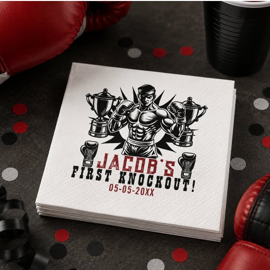 Erste Knock-out-Boxing-Geburtstagsparty Serviette
