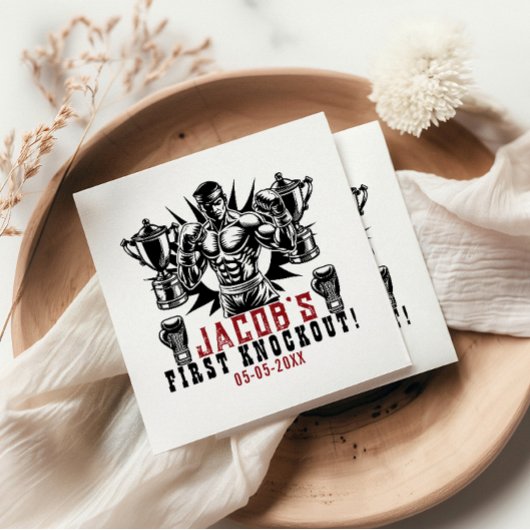 Erste Knock-out-Boxing-Geburtstagsparty Serviette