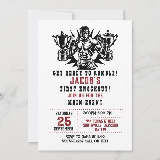 Erste Knockout-Boxen Geburtstag Einladung (Vorderseite)