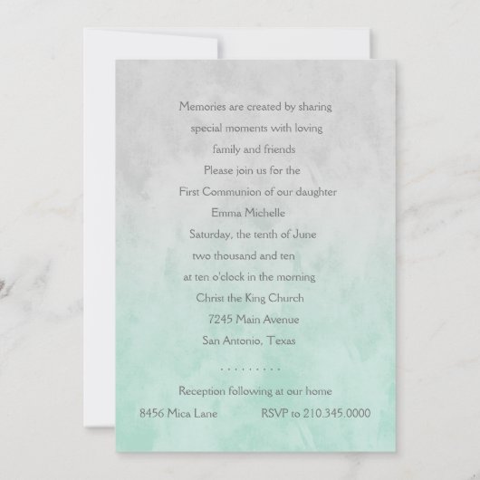 Erste kommunale Wasserfarbe Kreuz Grau und Minze Einladung (Rückseite)