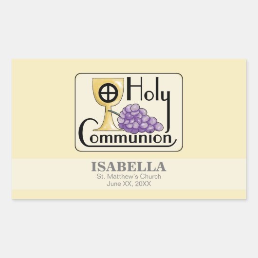 Erste Kommunaltrauben und -Cup, kundenspezifisch Rechteckiger Aufkleber (Vorderseite)