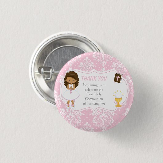 Erste Kommune Afrikanisches Mädchen Vielen Dank Button (Vorne & Hinten)