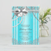 Erste Kommune aquamarin Blau und Graue Perle Einladung (Stehend Vorderseite)