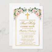 Erste Kommune Aquarellfarbe Rosa Rosa Blütenfarben Einladung (Vorne/Hinten)