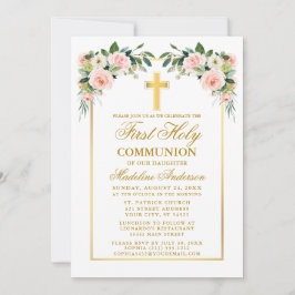 Erste Kommune Aquarellfarbe Rosa Rosa Blütenfarben Einladung