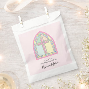 Erste Kommune aus rosa gefestigtem Glas Geschenktütchen