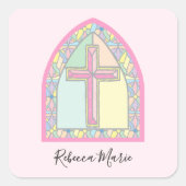 Erste Kommune aus rosa gefestigtem Glas Quadratischer Aufkleber (Vorderseite)