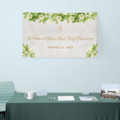 Erste Kommune Begrüßung Floral White Lilies Marmor Banner (Messeveranstaltung)