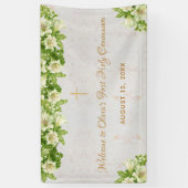 Erste Kommune Begrüßung Floral White Lilies Marmor Banner (Vertikal)