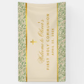 Erste Kommune Begrüßungsfoliage Gold Green Blätter Banner (Vertikal)