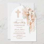 Erste Kommune Beige und Mint Bouquet Arch Einladung (Vorderseite)