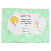 Erste Kommune Blonde Boy Green Damask Große Geschenktüte (Rückseite)