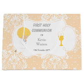 Erste Kommune Blonde Boy Peach Damask Große Geschenktüte (Vorderseite)