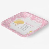 Erste Kommune Blonde Girl Pink Damask Pappteller (Gewinkelt)