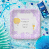 Erste Kommune Blonde Junge Lila Damask Pappteller (Party)