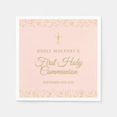 Erste Kommune Blush Pink Goldstaub Napkins Serviette (Vorderseite)
