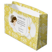 Erste Kommune Brünett Girl Gold Damask Große Geschenktüte (Rückseite Schrägansicht)