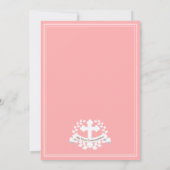 Erste Kommune Brünett Girl Pink Einladung (Rückseite)