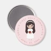 Erste Kommune Brünett Girl Pink Niedlich katholisc Magnet (Vorderseite/Rückseite)