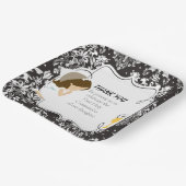 Erste Kommune Brünette Girl Black Damask Pappteller (Gewinkelt)