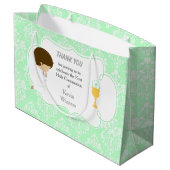 Erste Kommune Brünetter Junge Green Damask Große Geschenktüte (Rückseite Schrägansicht)
