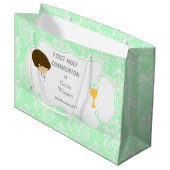 Erste Kommune Brünetter Junge Green Damask Große Geschenktüte (Vorderseite Schrägansicht)