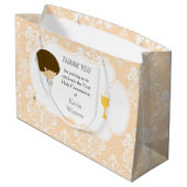 Erste Kommune Brünetter Junge Peach Damask Große Geschenktüte (Rückseite Schrägansicht)