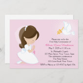 Erste Kommune, Brünettes Mädchen, rosa Einladung (Vorne/Hinten)
