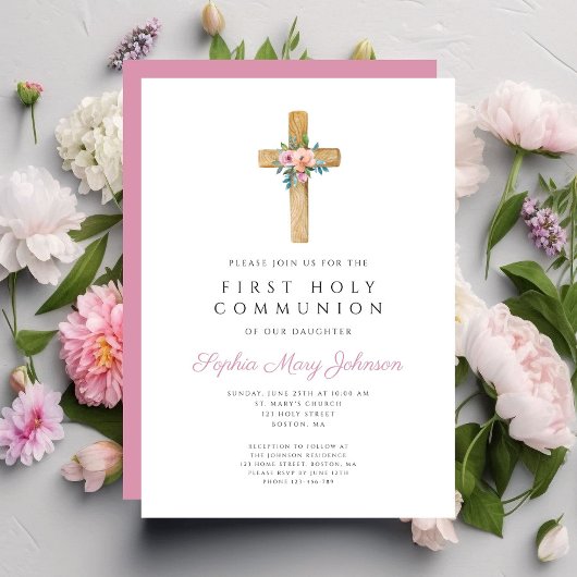 Erste Kommune der niedlichen Blumenkreuz Einladung