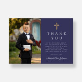 Erste Kommune des Blue Cross Boy Foto Dankeskarte