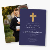 Erste Kommune des Blue Cross Boy Foto Einladung