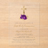 Erste Kommune des Lila Blumenkreuzes Acryleinladungen (Vorderseite)