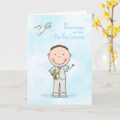 Erste Kommune, Dunkler Haarjunge, Gratulation Karte (Gelbe Blume)