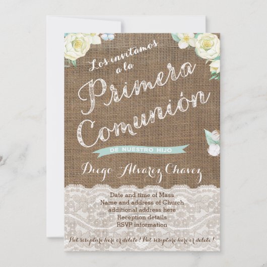 Erste Kommune Einladungen auf Spanisch für Junge (Vorderseite)