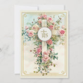 Erste Kommune Eucharist Rosa Blumenkreuz Einladung (Rückseite)