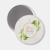 Erste Kommune Floral White Lilies Marble Gold Magnet (Vorderseite/Rückseite)