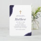 Erste Kommune für Ihm Geode Imitate Gold Cross Einladung (Stehend Vorderseite)