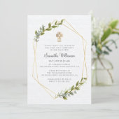 Erste Kommune für ihre rustikale geometrische Flor Einladung (Stehend Vorderseite)