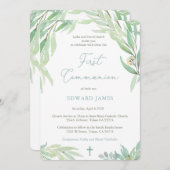 Erste Kommune für Junge mit Blätter des Grünen Frü Einladung (Vorne/Hinten)