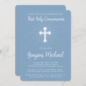 Erste Kommune für Son Dusty Blue Cross Einladung (Vorne/Hinten)