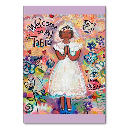 Erste Kommune-Gebetskarte für das Schwarze Mädchen Tischnummer (Vorderseite)