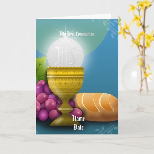 Erste Kommune gibt Eucharist Personalisiert Karte (Gelbe Blume)