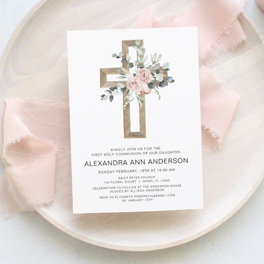 Erste Kommune Gold Cross Rosa Rosa Bläschen