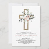 Erste Kommune Gold Cross Rosa Rosa Bläschen Einladung (Vorderseite)