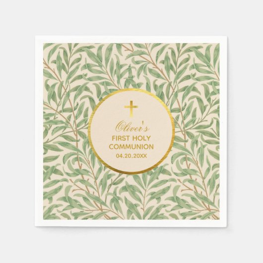 Erste Kommune Grüne Blätter Imitate Gold Foil Morr Serviette (Vorderseite)