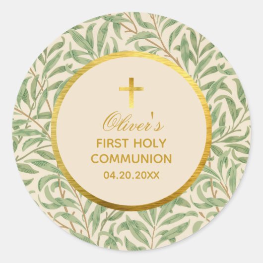 Erste Kommune Grüne Blätter Morris Imitate Gold Fo Runder Aufkleber (Vorderseite)