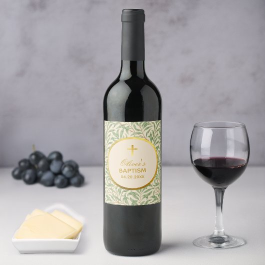 Erste Kommune Grüne Blätter Morris Imitate Gold Fo Weinetikett