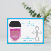 Erste Kommune Hand Sanitizer Gefälligkeitskarten Einladung (Stehend Vorderseite)